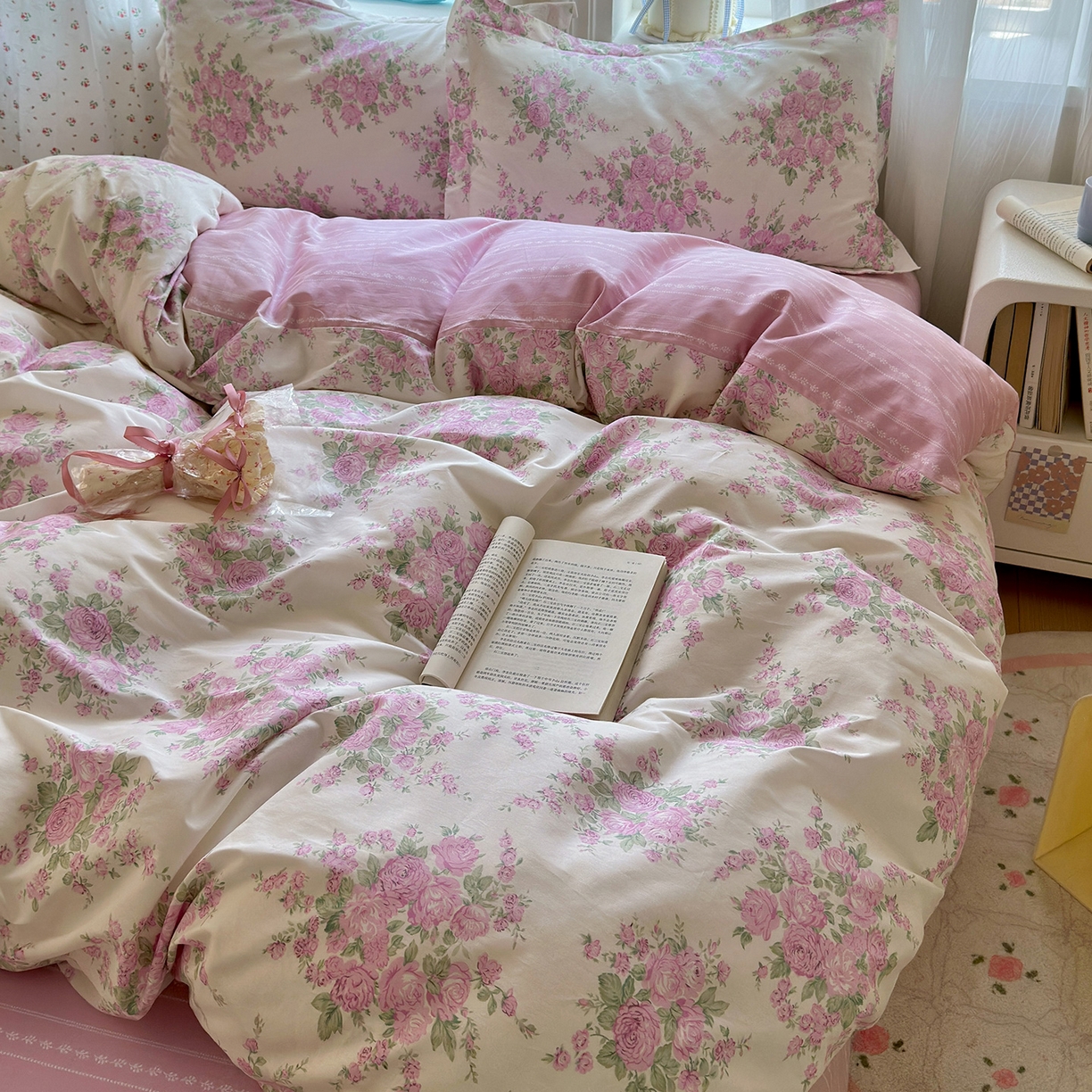 91家纺网 家纺一手货源 找家纺 金盛纺 2025新款全棉印花四件套 苏菲一粉