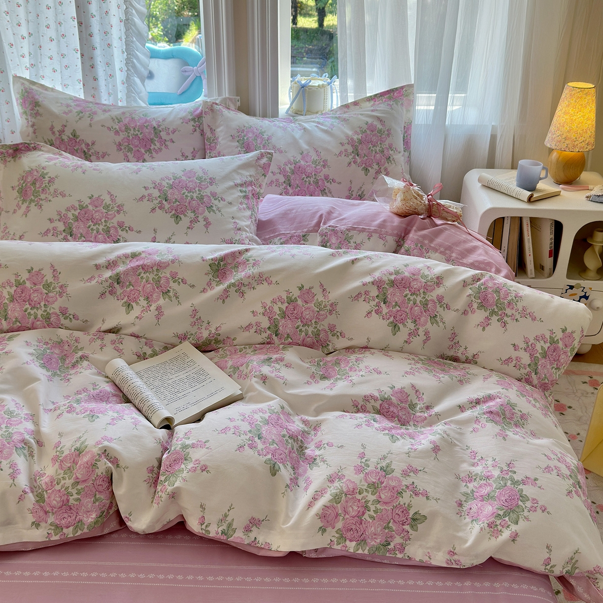 91家纺网 家纺一手货源 找家纺 金盛纺 2025新款全棉印花四件套 苏菲一粉