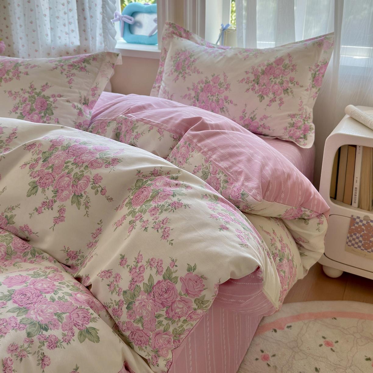 91家纺网 家纺一手货源 找家纺 金盛纺 2025新款全棉印花四件套 苏菲一粉