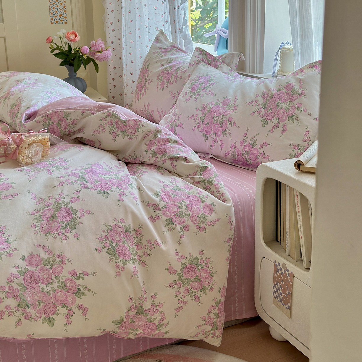 91家纺网 家纺一手货源 找家纺 金盛纺 2025新款全棉印花四件套 苏菲一粉