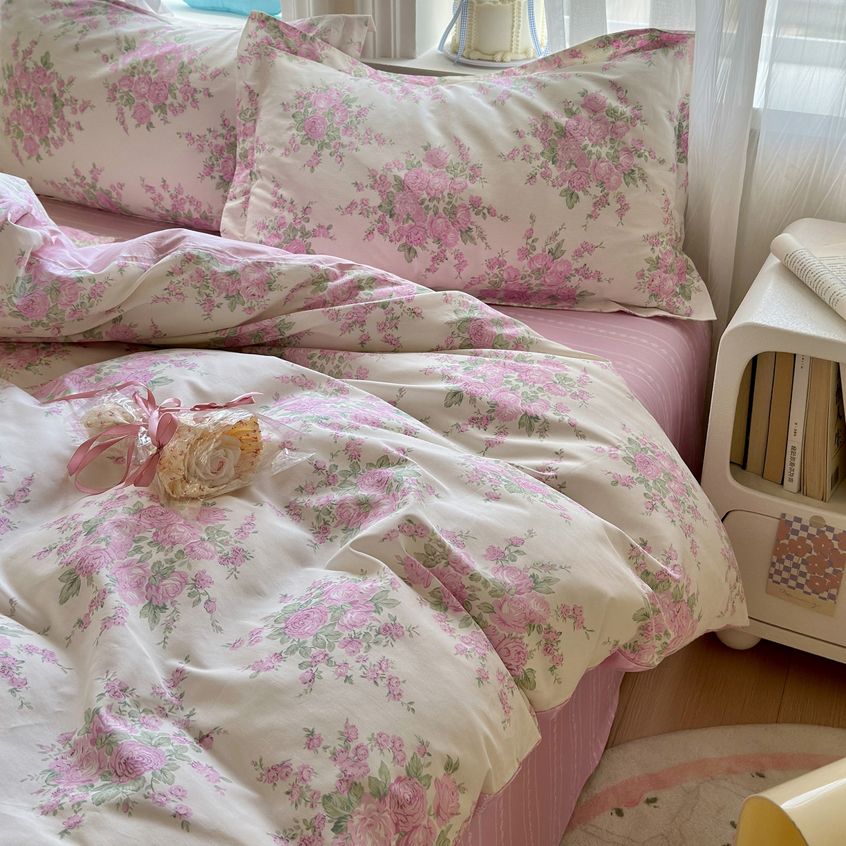 91家纺网 家纺一手货源 找家纺 金盛纺 2025新款全棉印花四件套 苏菲一粉