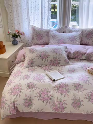 91家纺网 家纺一手货源 找家纺 金盛纺 2025新款全棉印花四件套 苏菲一粉