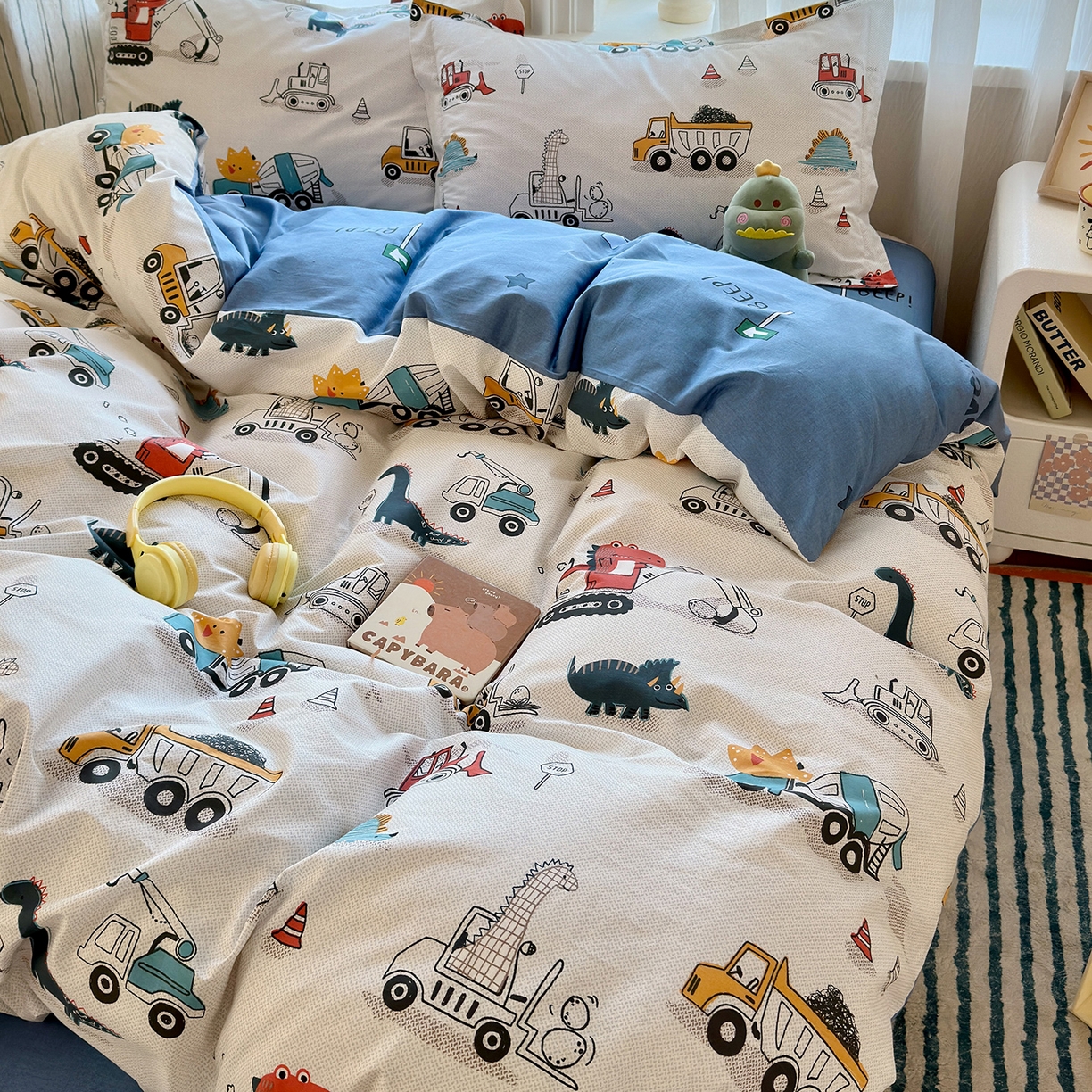 91家纺网 家纺一手货源 找家纺 金盛纺 2025新款全棉印花四件套 顽皮恐龙