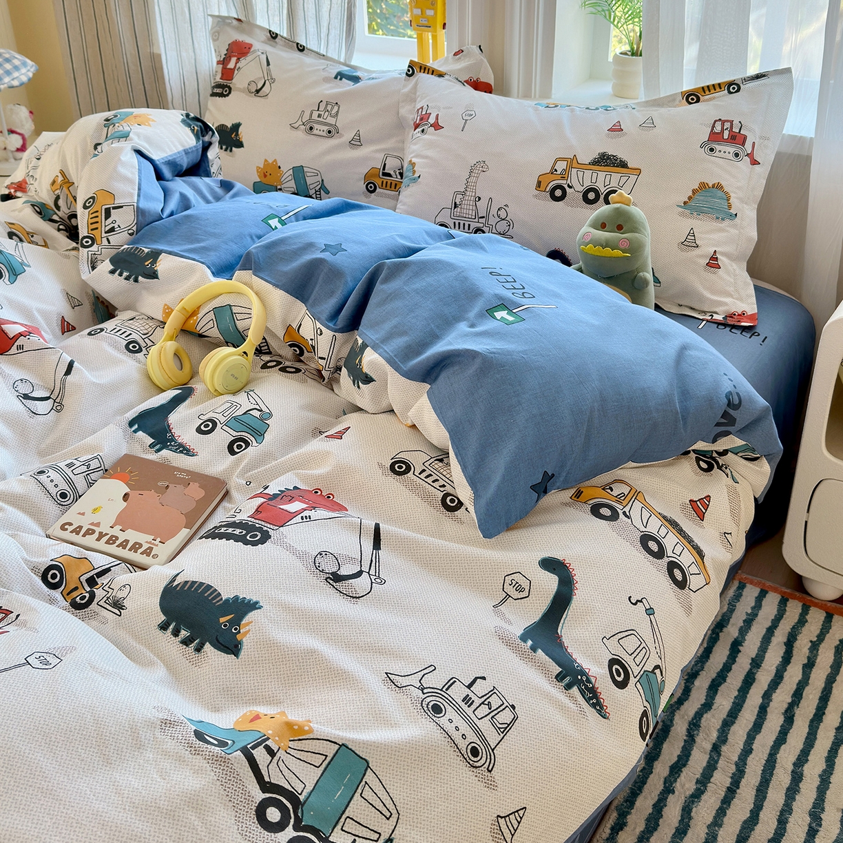 91家纺网 家纺一手货源 找家纺 金盛纺 2025新款全棉印花四件套 顽皮恐龙