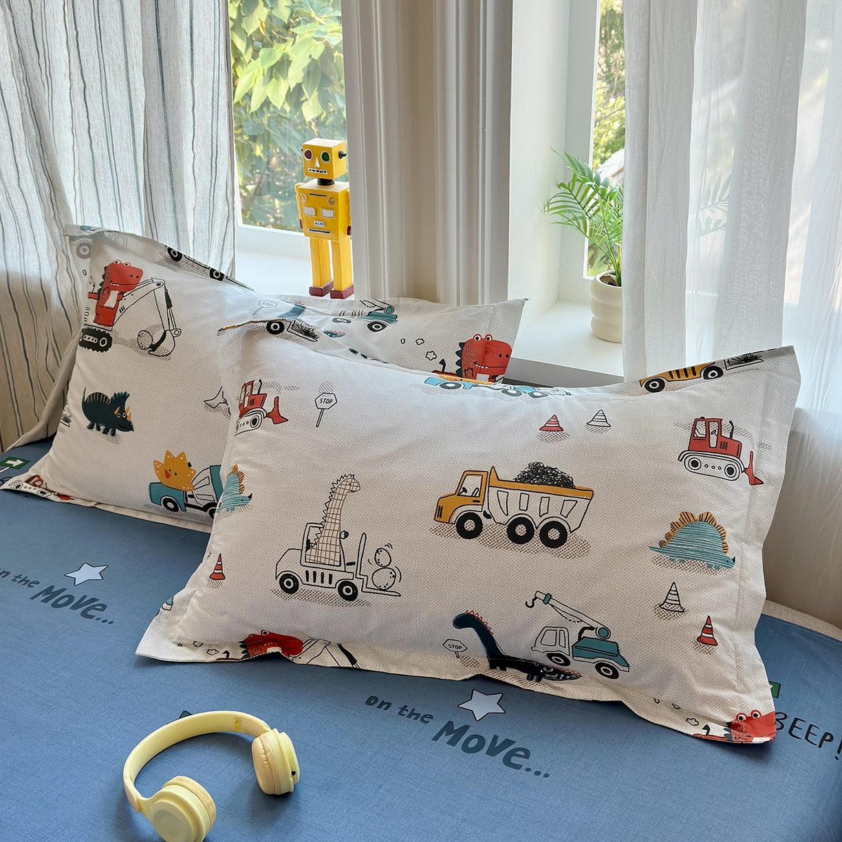 91家纺网 家纺一手货源 找家纺 金盛纺 2025新款全棉印花四件套 顽皮恐龙