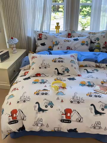 91家纺网 家纺一手货源 找家纺 金盛纺 2025新款全棉印花四件套 顽皮恐龙