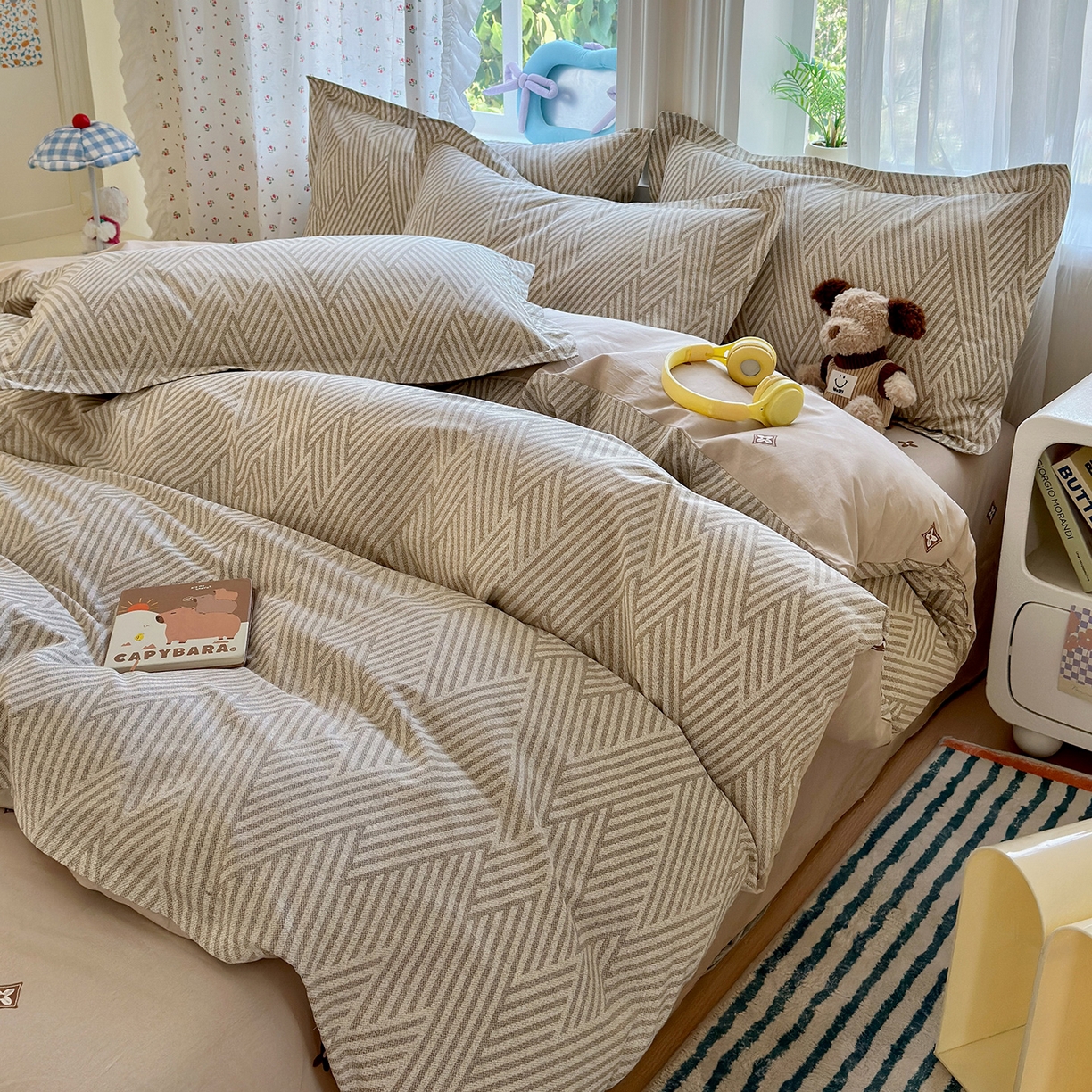 91家纺网 家纺一手货源 找家纺 金盛纺 2025新款全棉印花四件套 线韵时尚