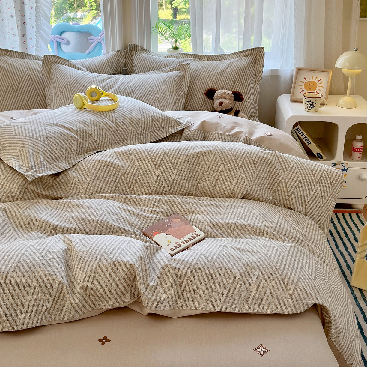 91家纺网 家纺一手货源 找家纺 金盛纺 2025新款全棉印花四件套 线韵时尚