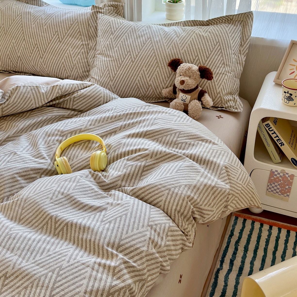 91家纺网 家纺一手货源 找家纺 金盛纺 2025新款全棉印花四件套 线韵时尚