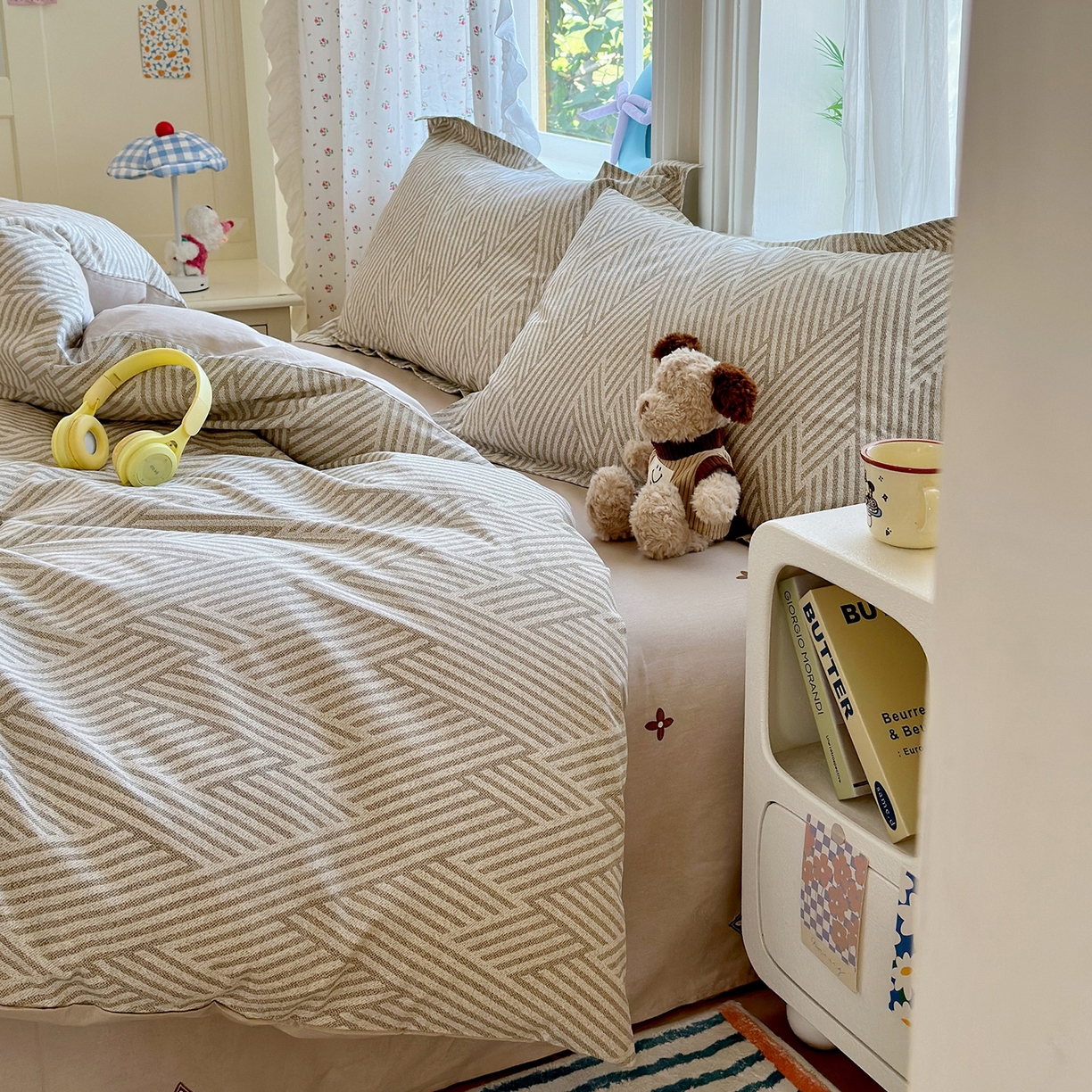 91家纺网 家纺一手货源 找家纺 金盛纺 2025新款全棉印花四件套 线韵时尚