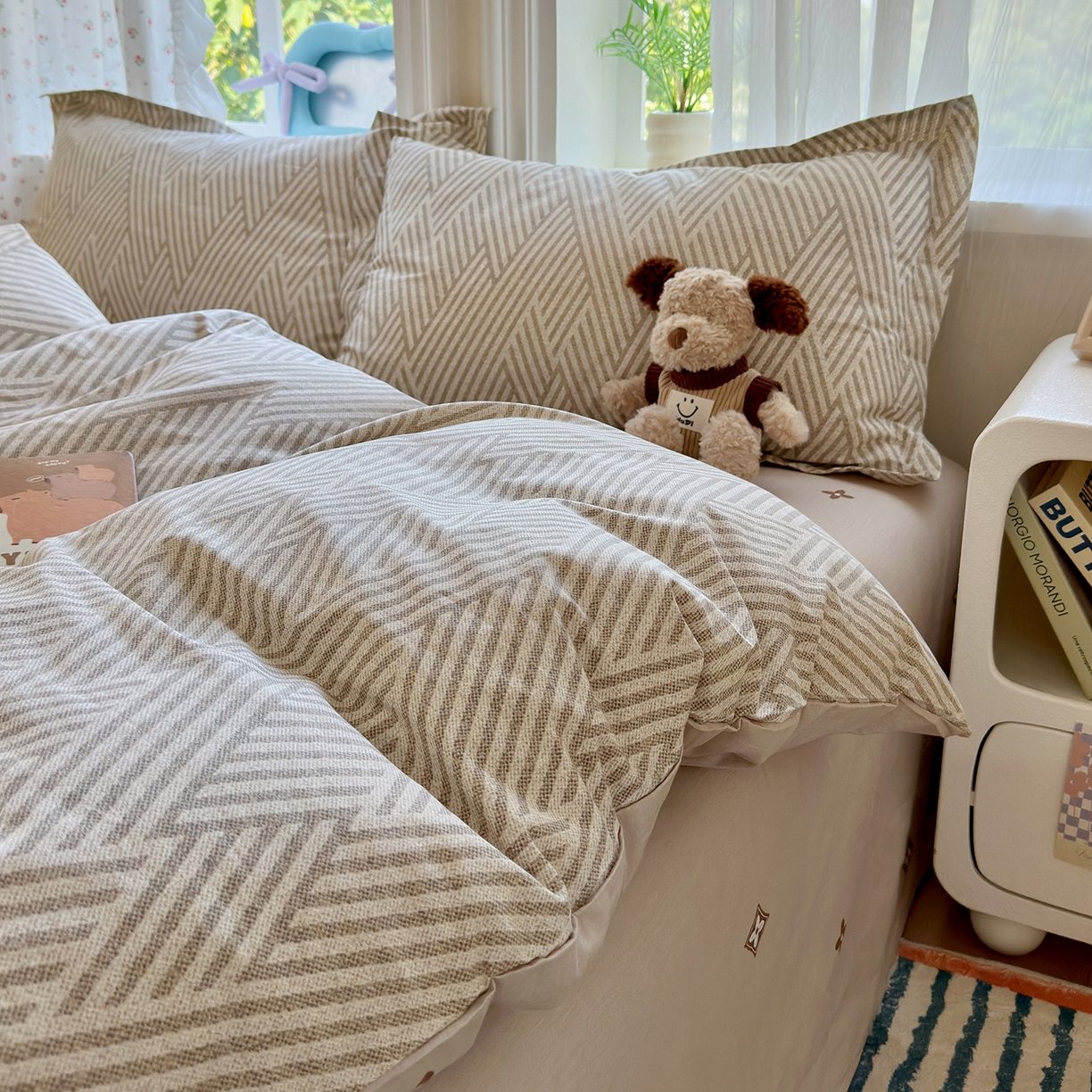 91家纺网 家纺一手货源 找家纺 金盛纺 2025新款全棉印花四件套 线韵时尚