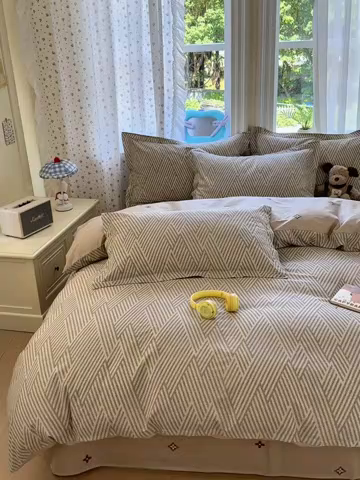 91家纺网 家纺一手货源 找家纺 金盛纺 2025新款全棉印花四件套 线韵时尚