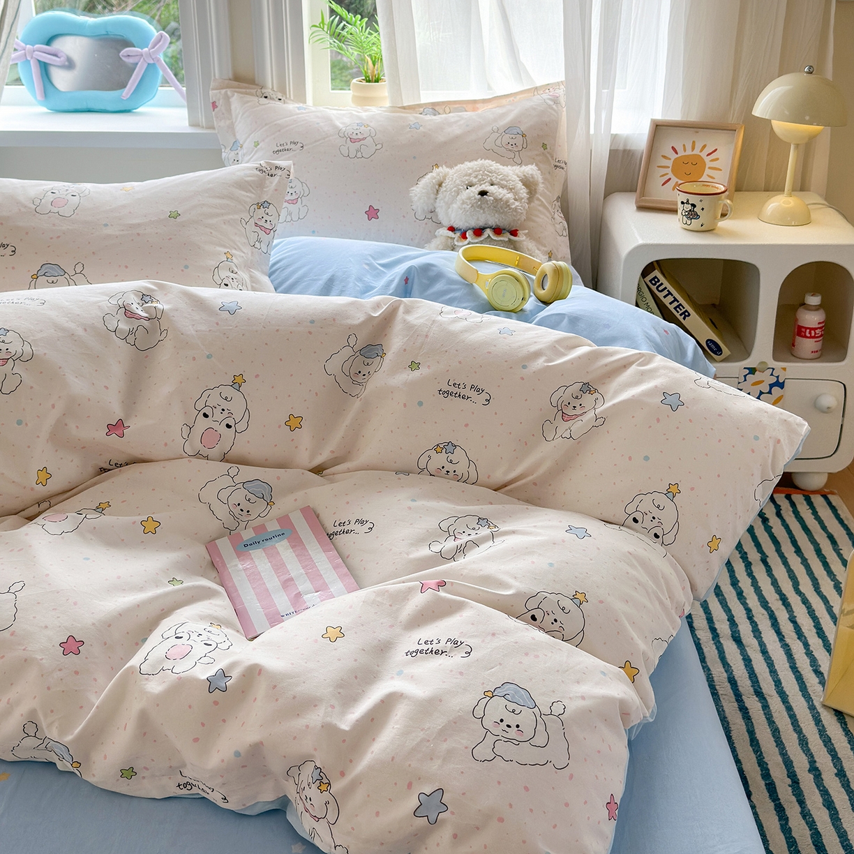 91家纺网 家纺一手货源 找家纺 金盛纺 2025新款全棉印花四件套 小诗朵朵