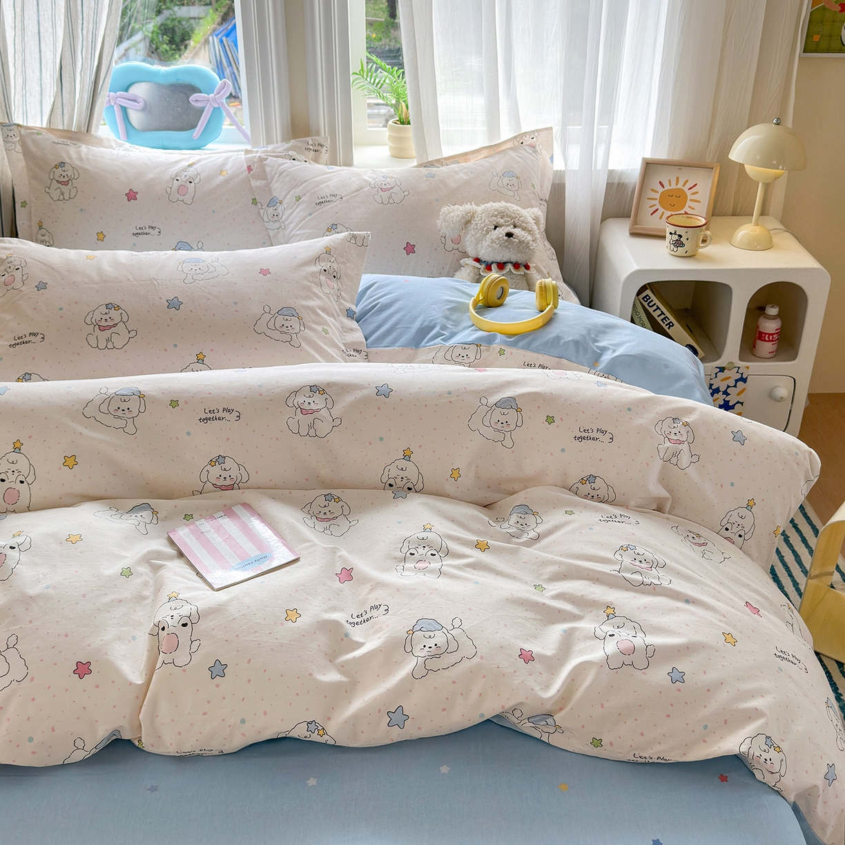 91家纺网 家纺一手货源 找家纺 金盛纺 2025新款全棉印花四件套 小诗朵朵