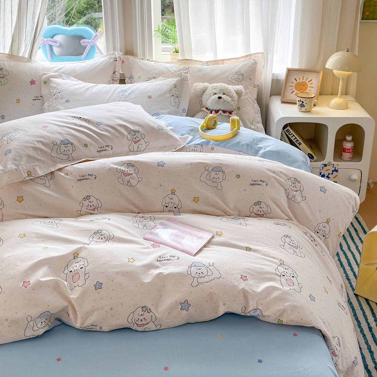 91家纺网 家纺一手货源 找家纺 金盛纺 2025新款全棉印花四件套 小诗朵朵