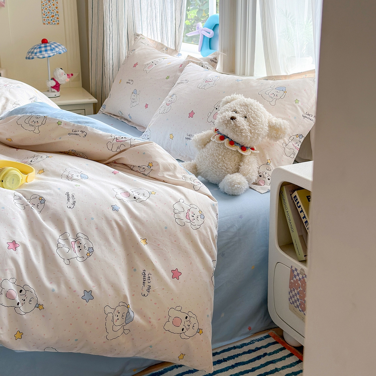 91家纺网 家纺一手货源 找家纺 金盛纺 2025新款全棉印花四件套 小诗朵朵