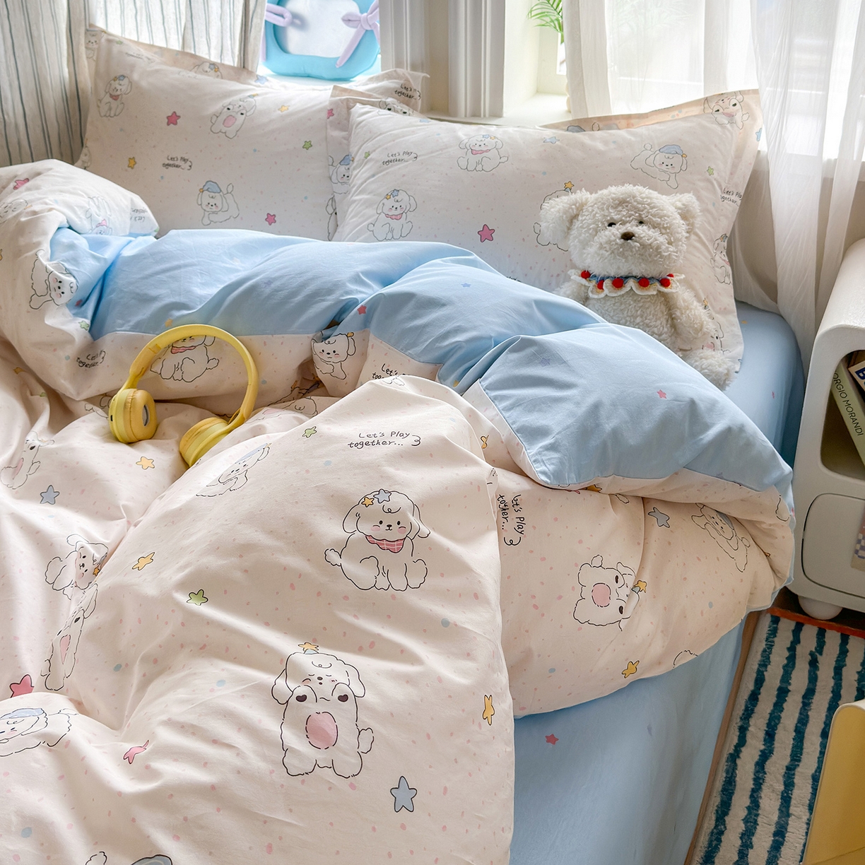 91家纺网 家纺一手货源 找家纺 金盛纺 2025新款全棉印花四件套 小诗朵朵