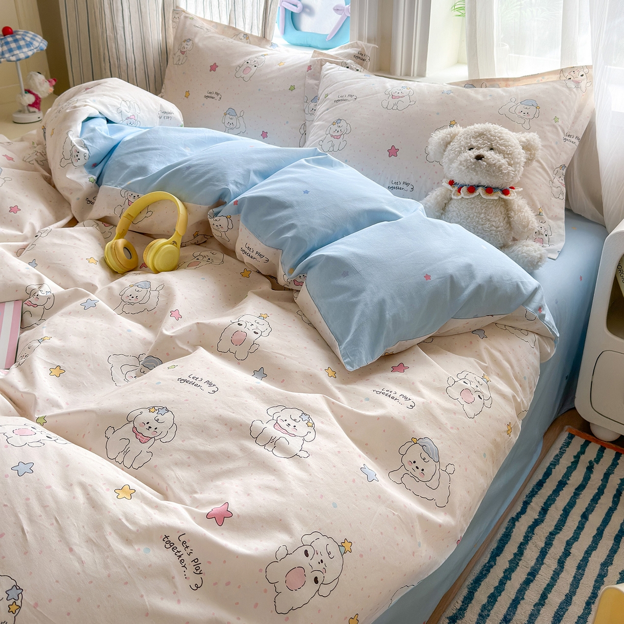 91家纺网 家纺一手货源 找家纺 金盛纺 2025新款全棉印花四件套 小诗朵朵