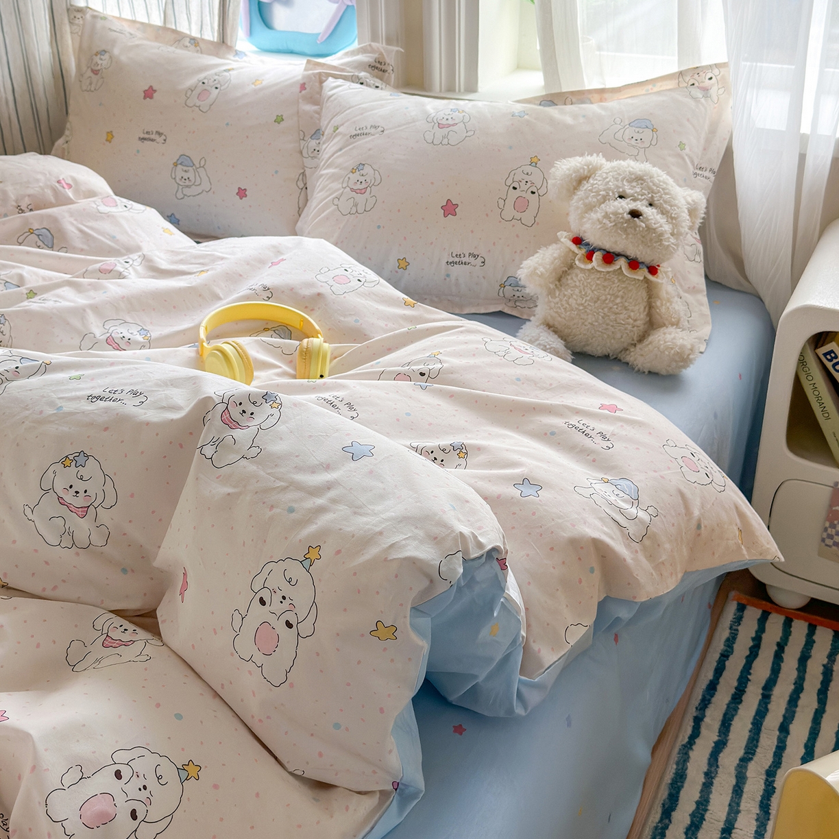 91家纺网 家纺一手货源 找家纺 金盛纺 2025新款全棉印花四件套 小诗朵朵