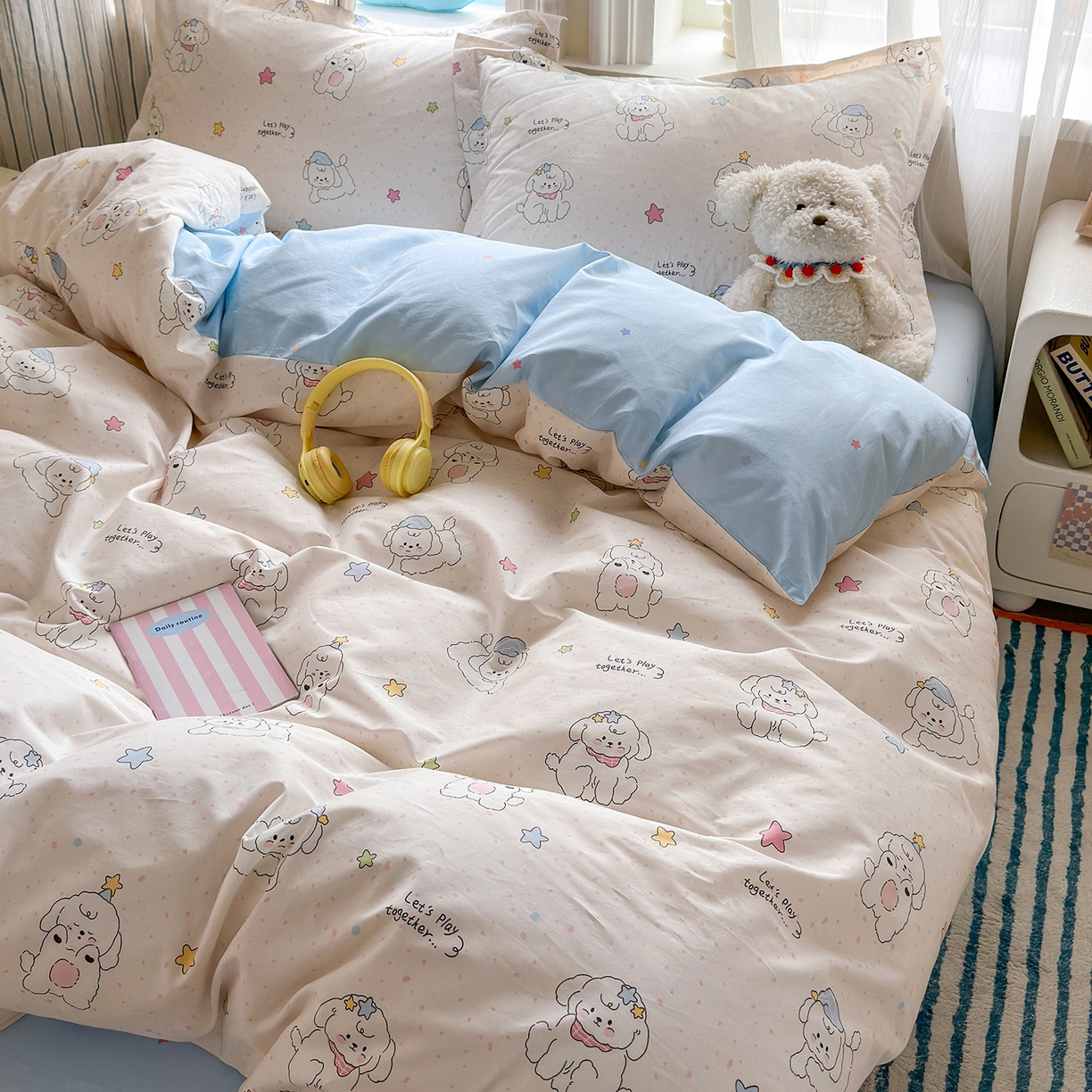 91家纺网 家纺一手货源 找家纺 金盛纺 2025新款全棉印花四件套 小诗朵朵