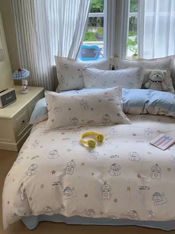 91家纺网 家纺一手货源 找家纺 金盛纺 2025新款全棉印花四件套 小诗朵朵