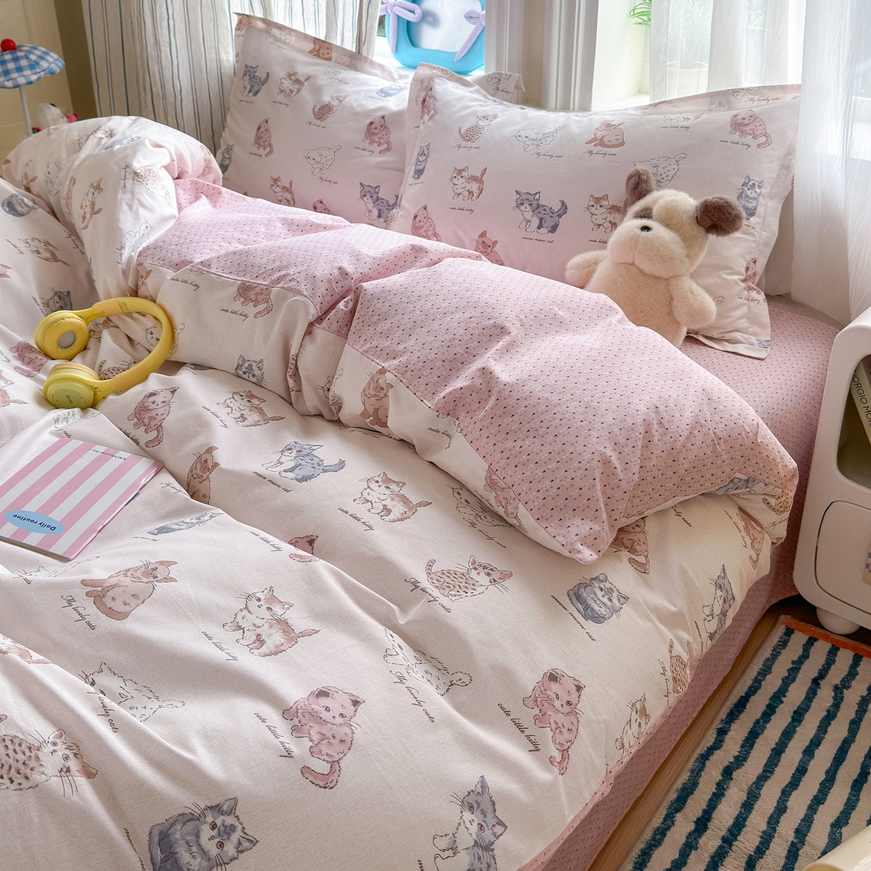 91家纺网 家纺一手货源 找家纺 金盛纺 2025新款全棉印花四件套 治愈猫