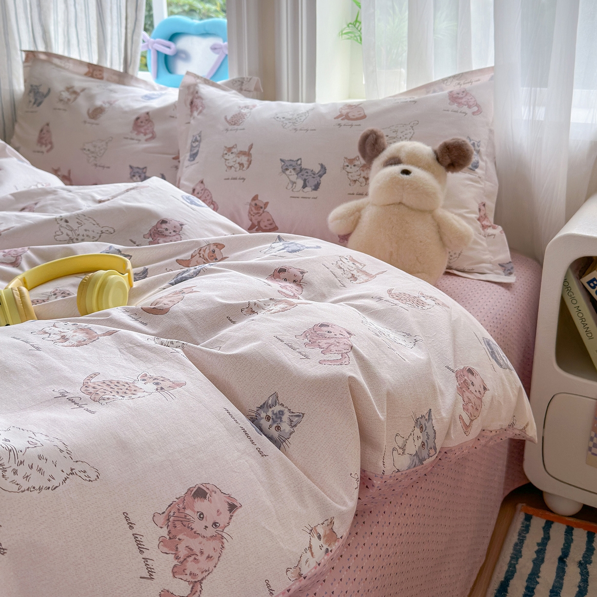 91家纺网 家纺一手货源 找家纺 金盛纺 2025新款全棉印花四件套 治愈猫