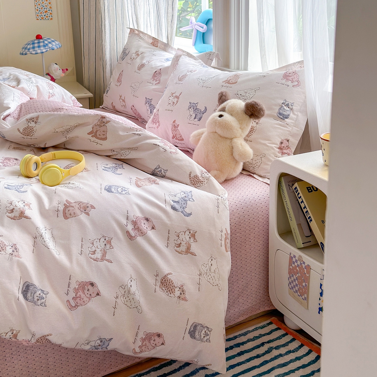 91家纺网 家纺一手货源 找家纺 金盛纺 2025新款全棉印花四件套 治愈猫