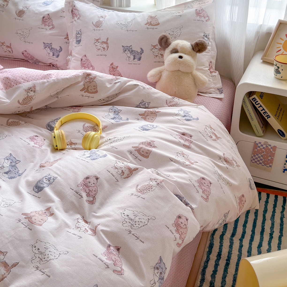 91家纺网 家纺一手货源 找家纺 金盛纺 2025新款全棉印花四件套 治愈猫