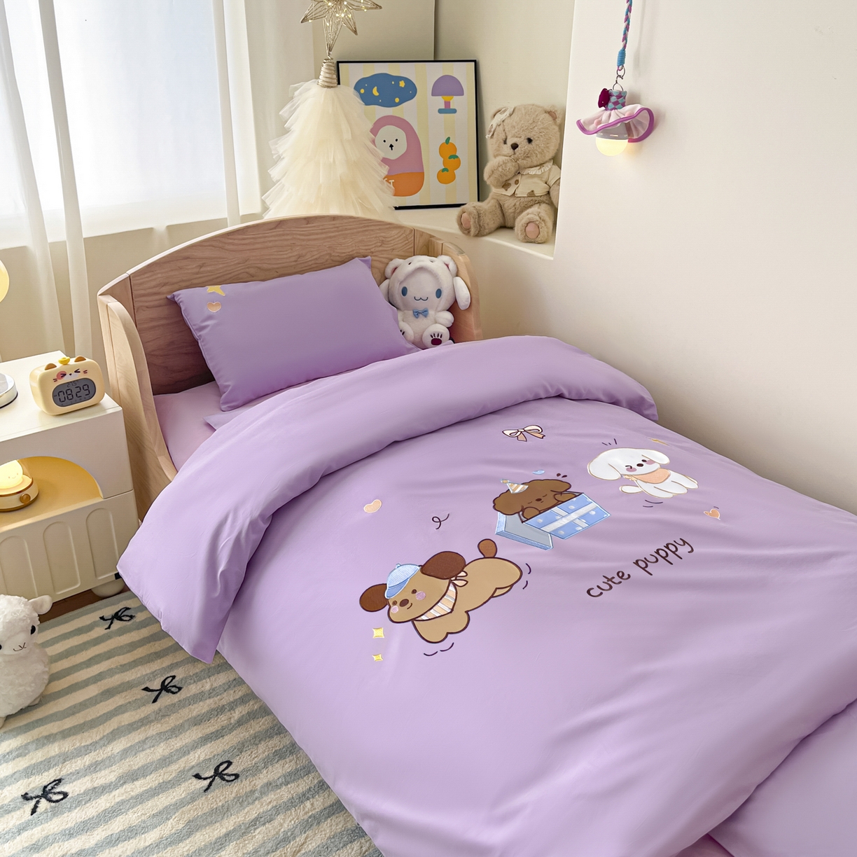 91家纺网 家纺一手货源 找家纺 柔享家（原芷澜家纺）2025新款全棉高端贴布刺绣幼儿园套件儿童三件套被子被芯婴童宝宝六件套七件套 快乐小狗