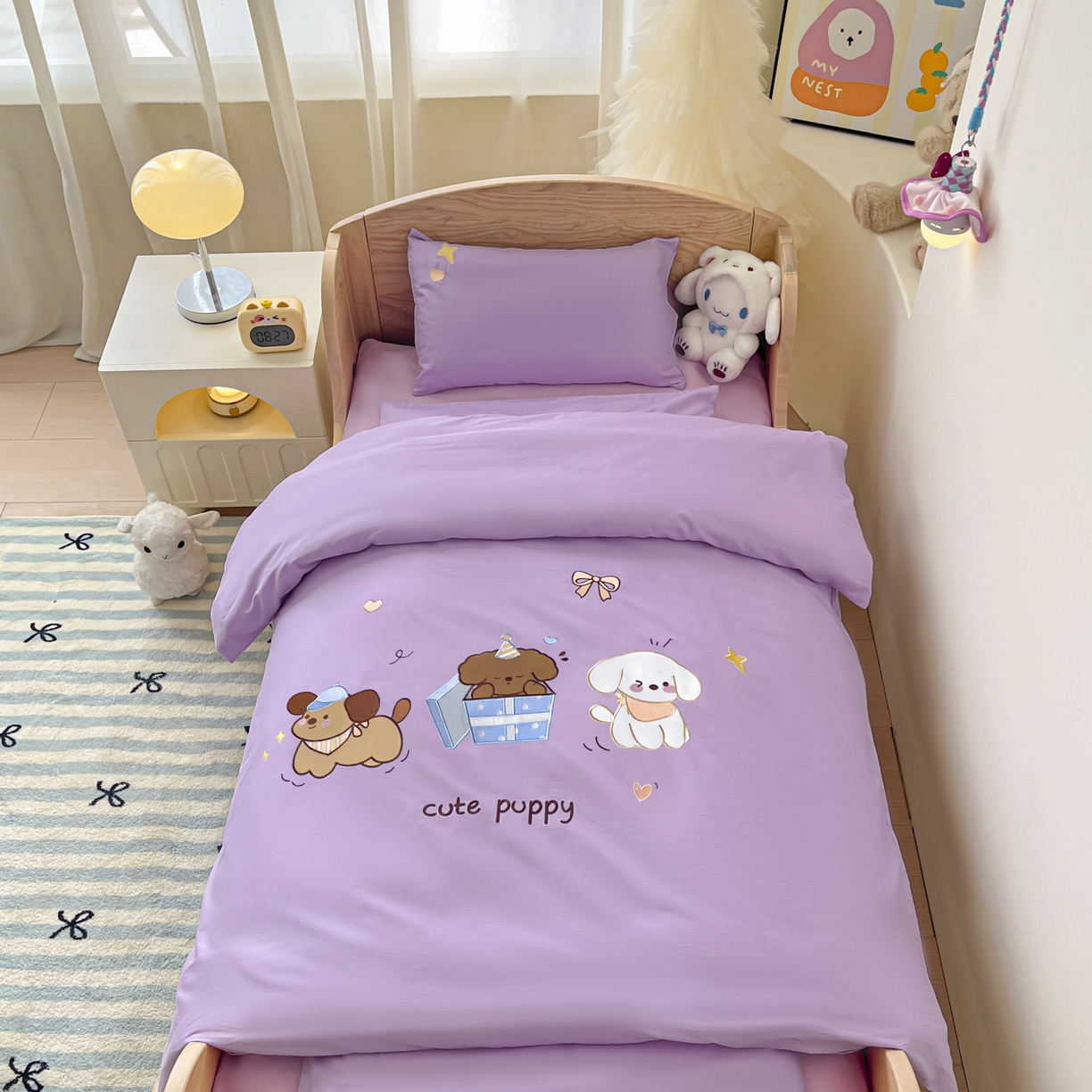 柔享家（原芷澜家纺）2025新款全棉高端贴布刺绣幼儿园套件儿童三件套被子被芯婴童宝宝六件套七件套 快乐小狗