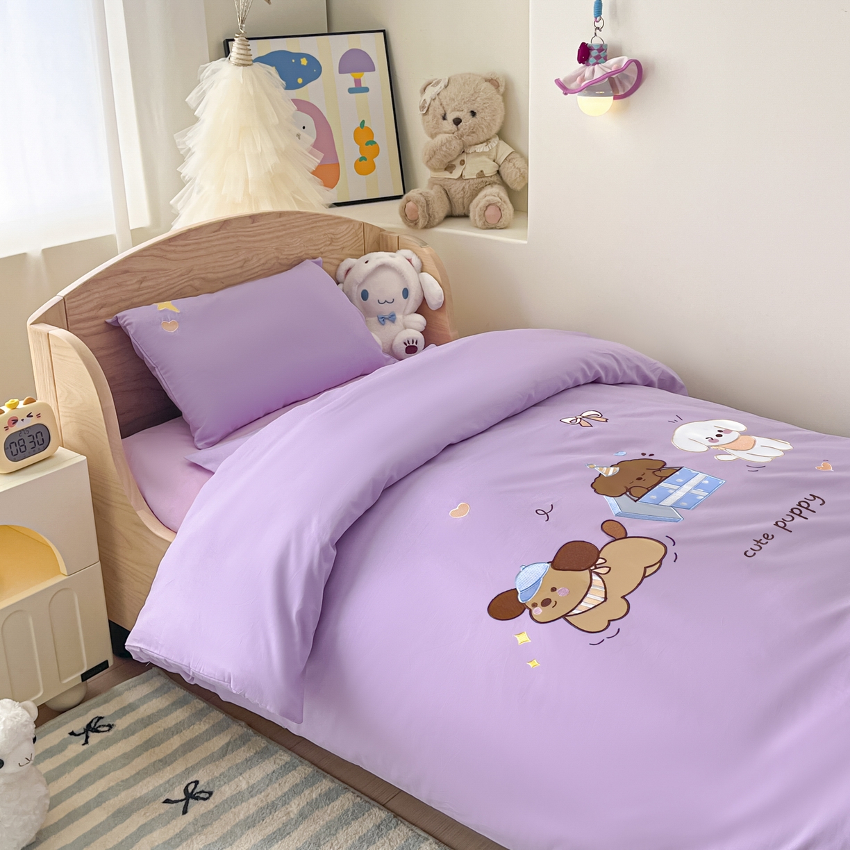 91家纺网 家纺一手货源 找家纺 柔享家（原芷澜家纺）2025新款全棉高端贴布刺绣幼儿园套件儿童三件套被子被芯婴童宝宝六件套七件套 快乐小狗