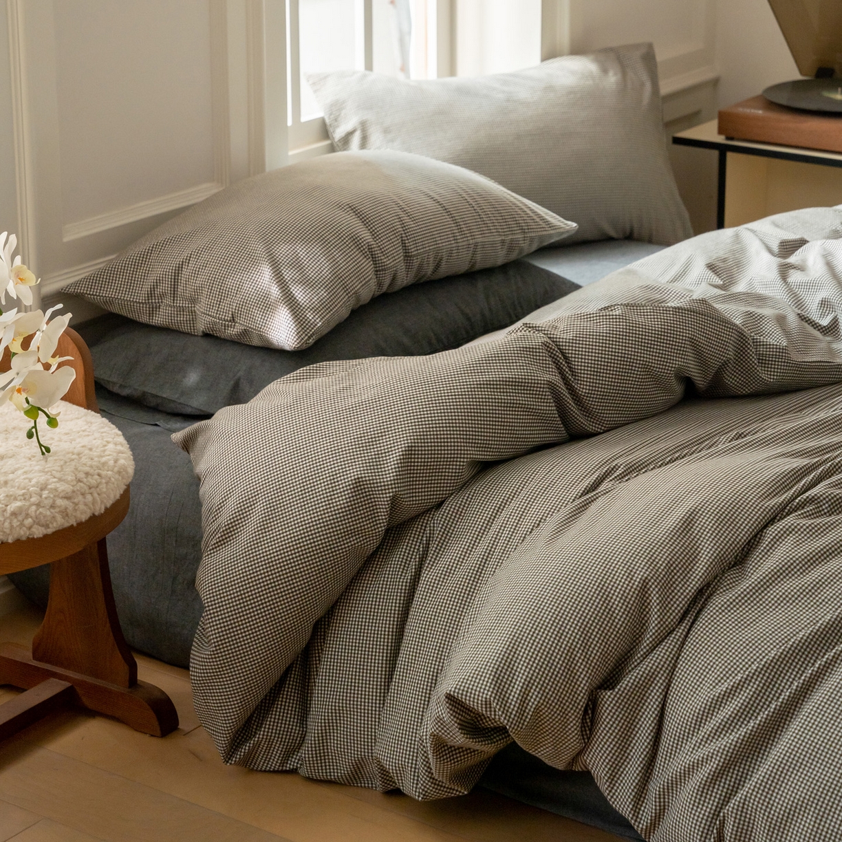 91家纺网 家纺一手货源 找家纺 （总）玖弘家居 2025新款全棉纯棉水洗棉细格单床单