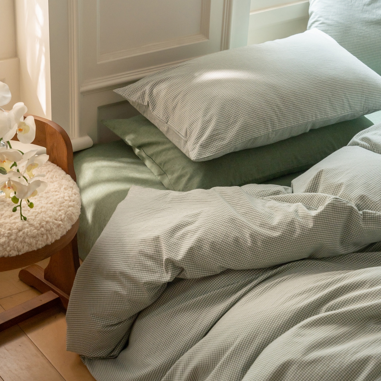 91家纺网 家纺一手货源 找家纺 （总）玖弘家居 2025新款全棉纯棉水洗棉细格单床笠