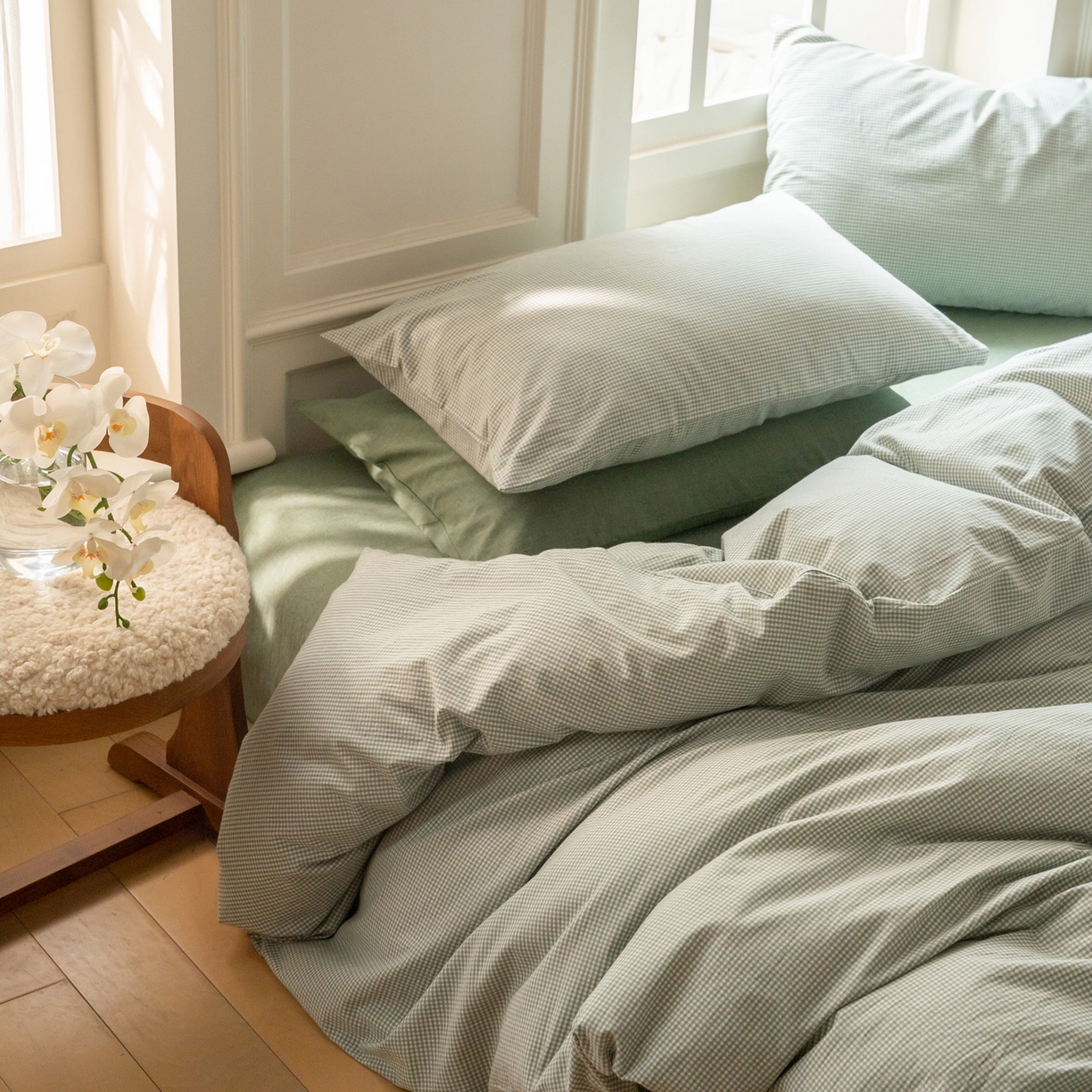 91家纺网 家纺一手货源 找家纺 （总）玖弘家居 2025新款全棉纯棉水洗棉细格单床笠