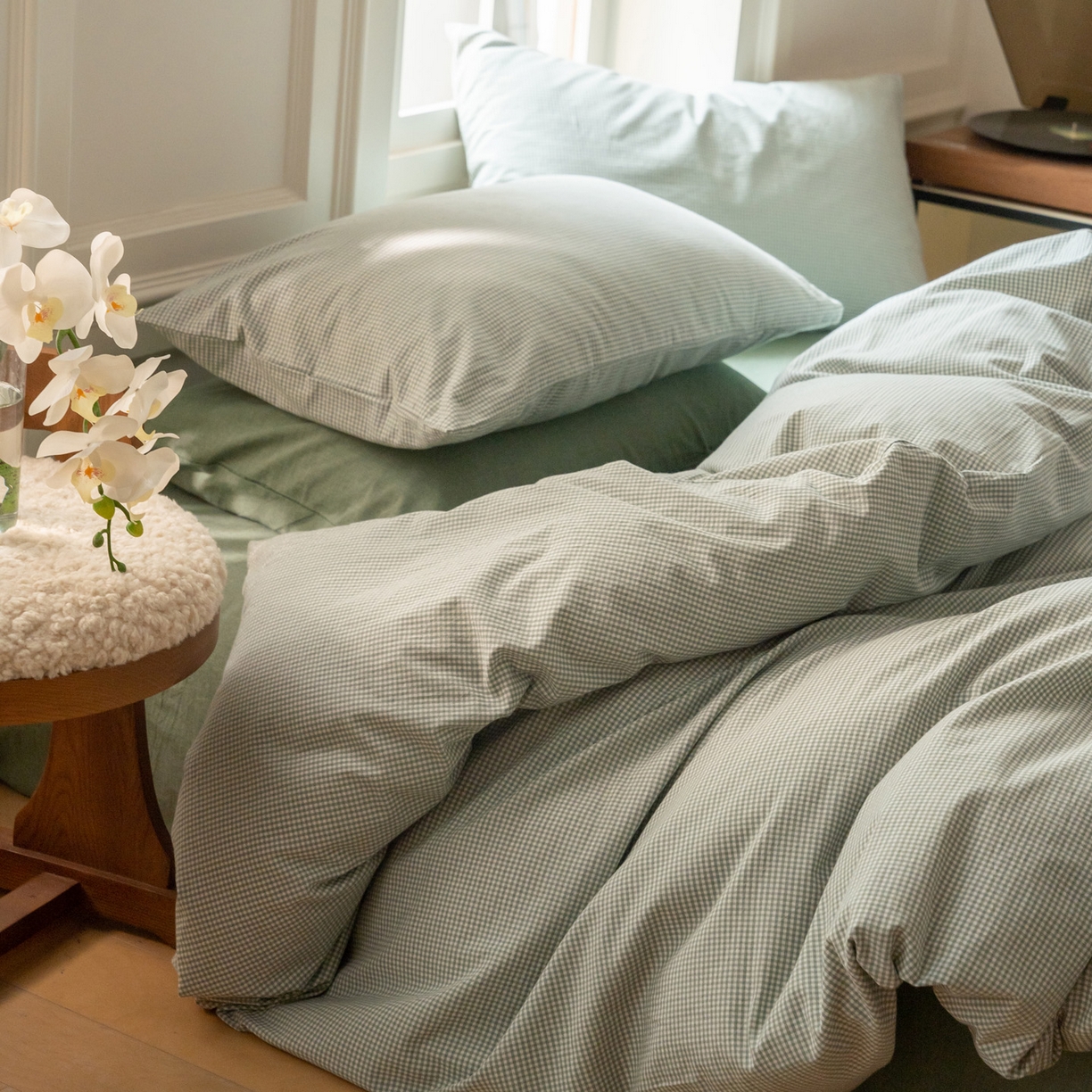 91家纺网 家纺一手货源 找家纺 （总）玖弘家居 2025新款全棉纯棉水洗棉细格单床笠