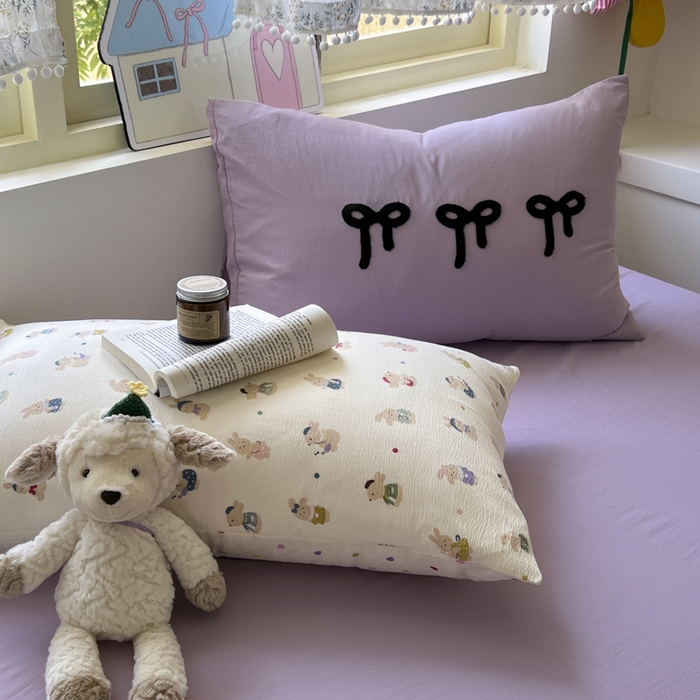 91家纺网 家纺一手货源 找家纺 三元色 2025新款软糯云感毛巾绣四件套 心动萌兔