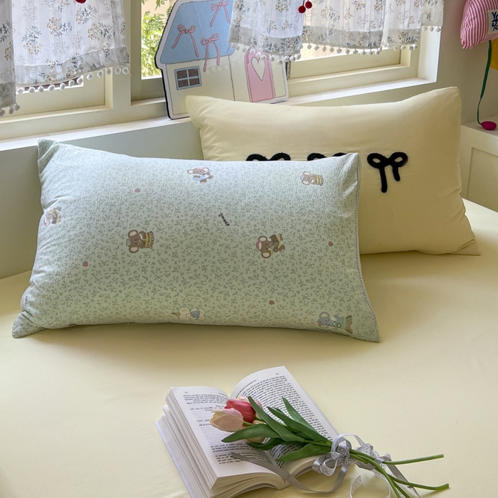 91家纺网 家纺一手货源 找家纺 三元色 2025新款软糯云感毛巾绣四件套 开心小象