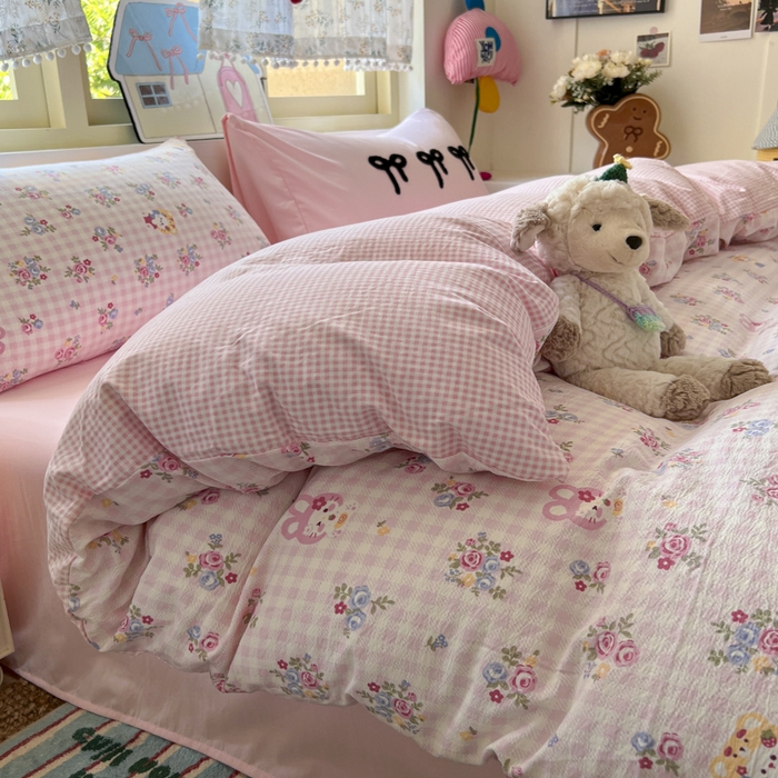 91家纺网 家纺一手货源 找家纺 三元色 2025新款软糯云感毛巾绣四件套 猫咪花园