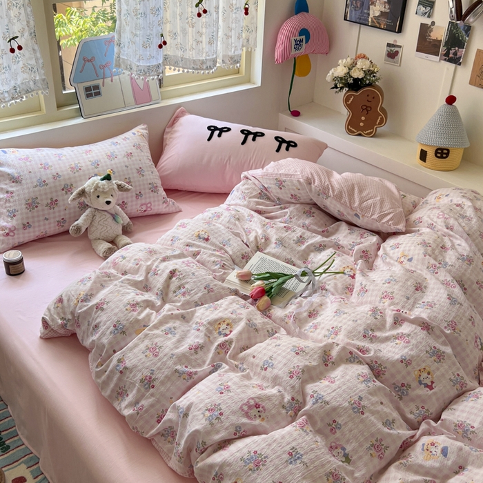 91家纺网 家纺一手货源 找家纺 三元色 2025新款软糯云感毛巾绣四件套 猫咪花园