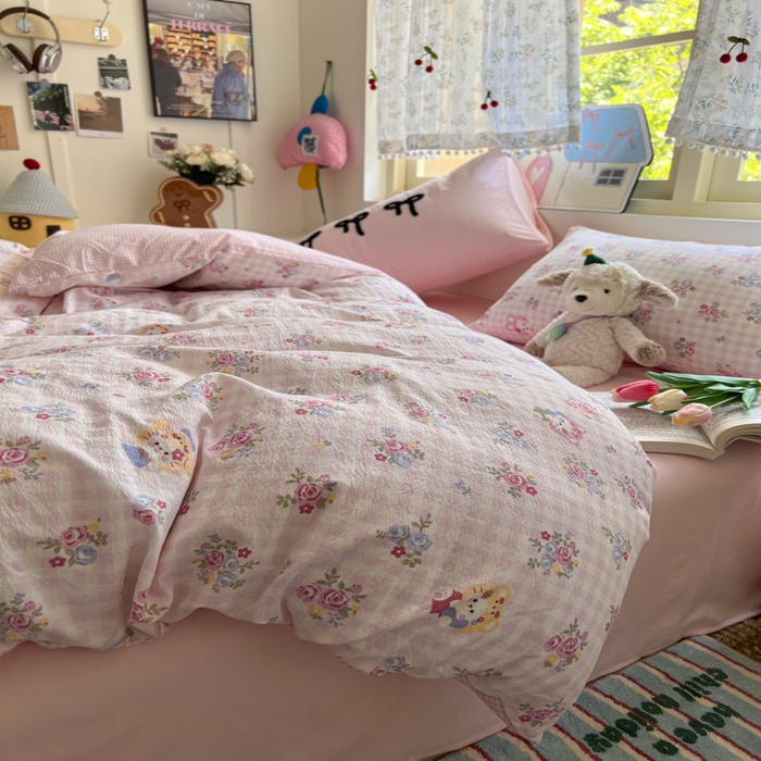 91家纺网 家纺一手货源 找家纺 三元色 2025新款软糯云感毛巾绣四件套 猫咪花园