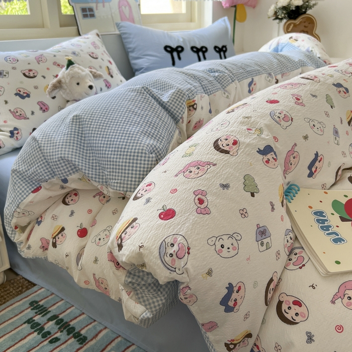 91家纺网 家纺一手货源 找家纺 三元色 2025新款软糯云感毛巾绣四件套 小新乐园