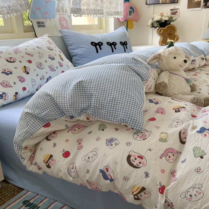 91家纺网 家纺一手货源 找家纺 三元色 2025新款软糯云感毛巾绣四件套 小新乐园