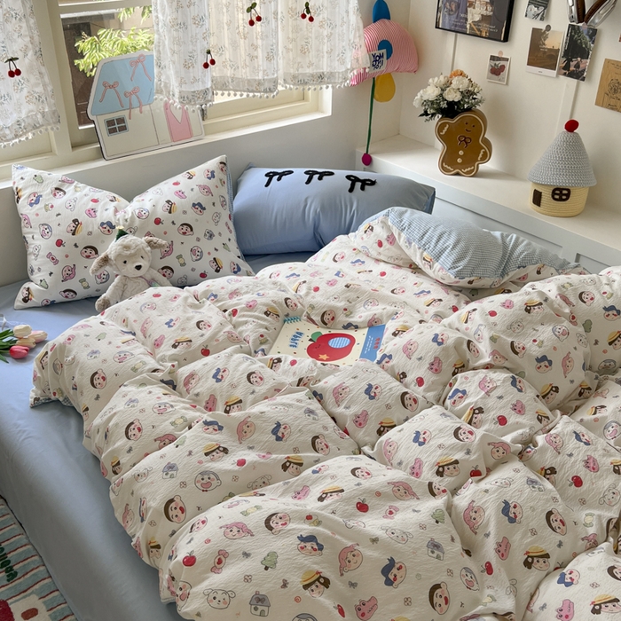 91家纺网 家纺一手货源 找家纺 三元色 2025新款软糯云感毛巾绣四件套 小新乐园