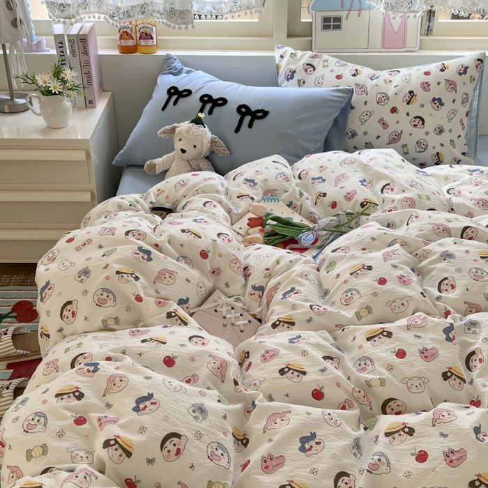 91家纺网 家纺一手货源 找家纺 三元色 2025新款软糯云感毛巾绣四件套 小新乐园