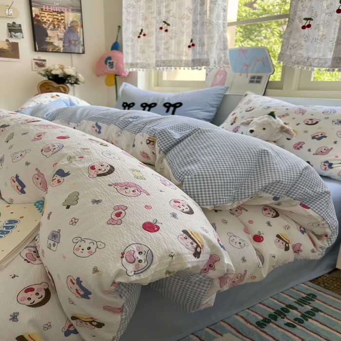 91家纺网 家纺一手货源 找家纺 三元色 2025新款软糯云感毛巾绣四件套 小新乐园