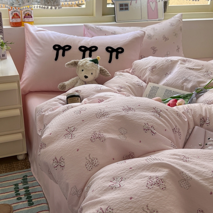 91家纺网 家纺一手货源 找家纺 三元色 2025新款软糯云感毛巾绣四件套 心愿