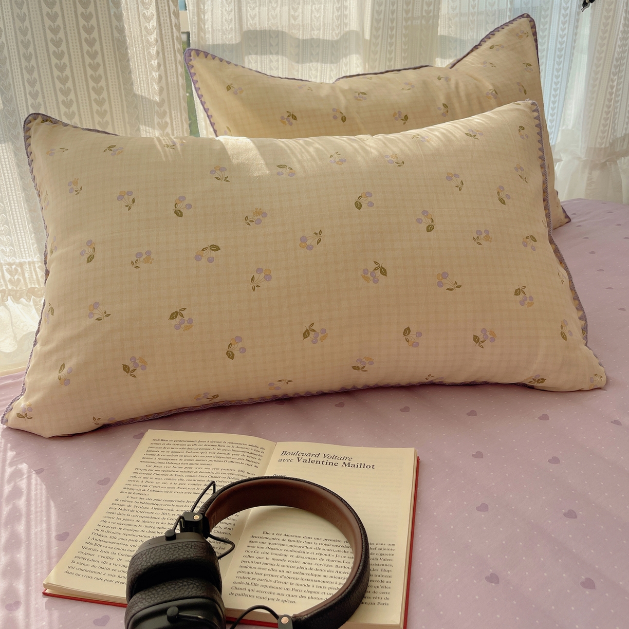 91家纺网 家纺一手货源 找家纺 瑞莱 2025开学季全棉印花贝壳边四件套 樱桃甜趣-黄