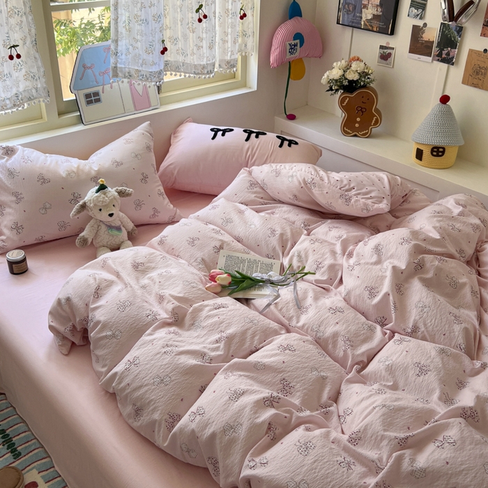 91家纺网 家纺一手货源 找家纺 三元色 2025新款软糯云感毛巾绣四件套 心愿