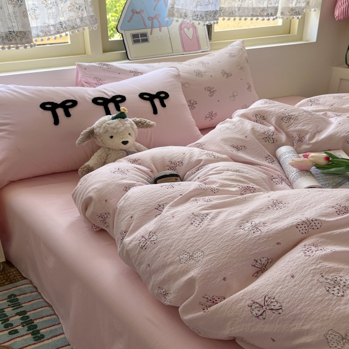 91家纺网 家纺一手货源 找家纺 三元色 2025新款软糯云感毛巾绣四件套 心愿